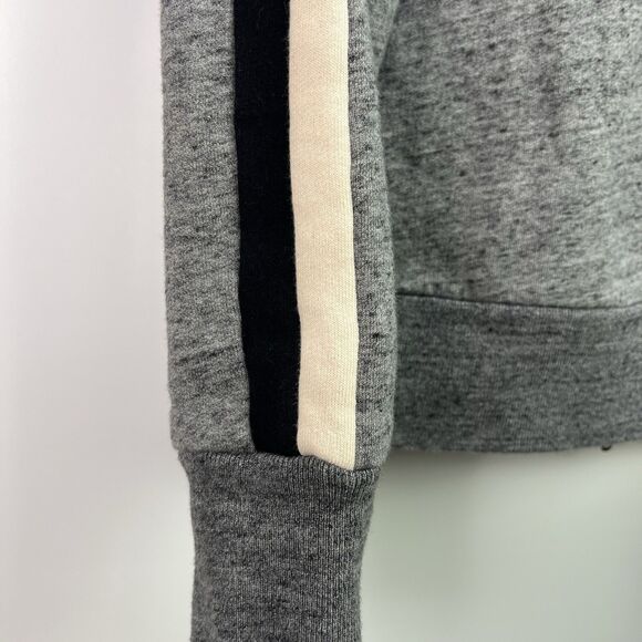 J. Crew Zip Up Hoodie Size Medium Gray Sherpa Lined Track Stripe Jacket Style - Picture 5 of 7
